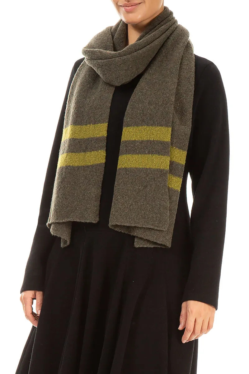 Striped Khaki Soft Wool Scarf 3