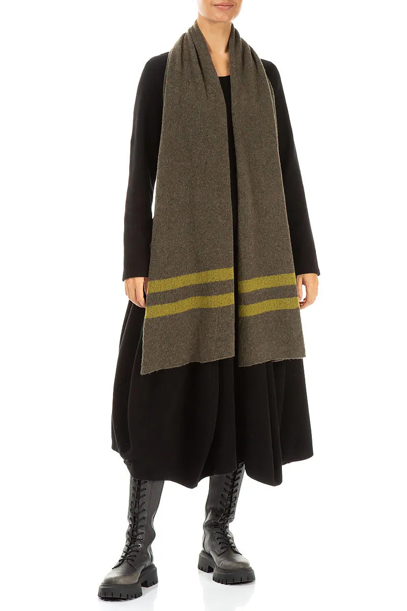 Striped Khaki Soft Wool Scarf 2
