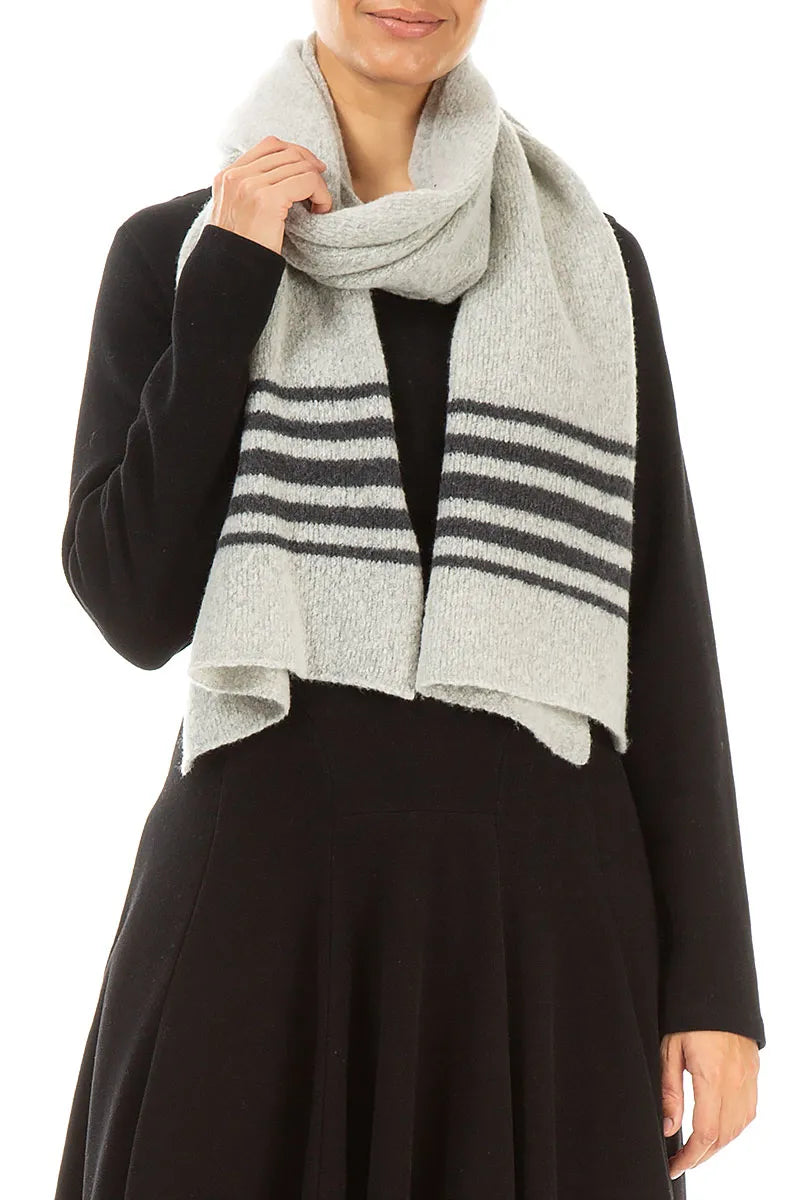 Striped Light Grey Soft Wool Scarf 3