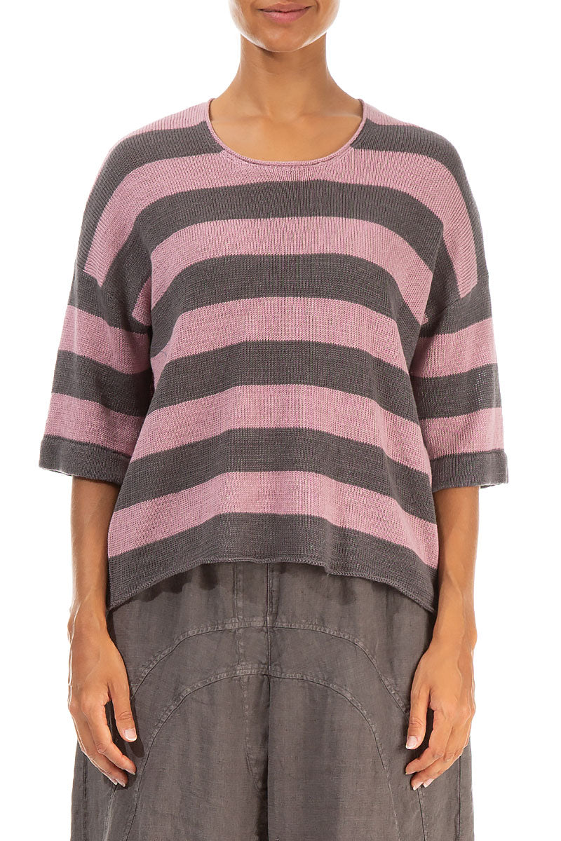 Stripy Dual Mauve Pink Linen Jumper 1