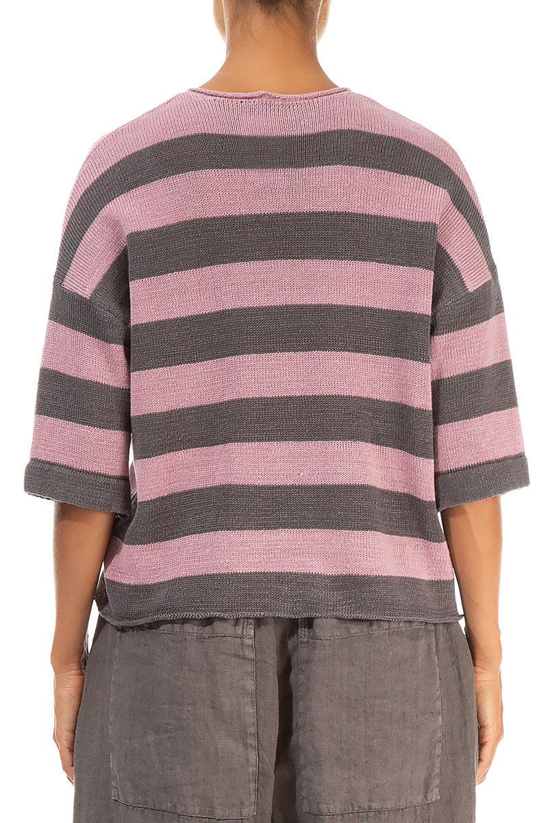 Stripy Dual Mauve Pink Linen Jumper 2
