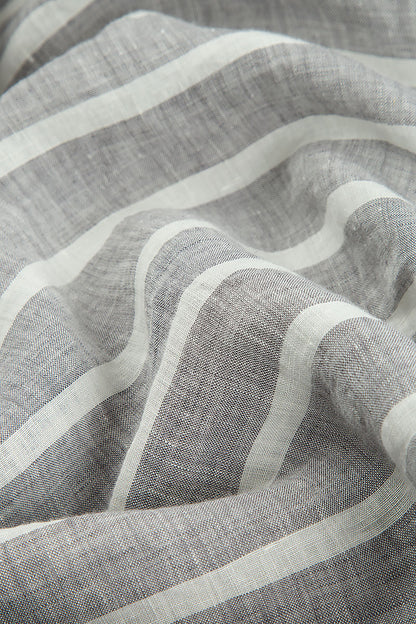 Stripy Grey Linen Midi Dress 6