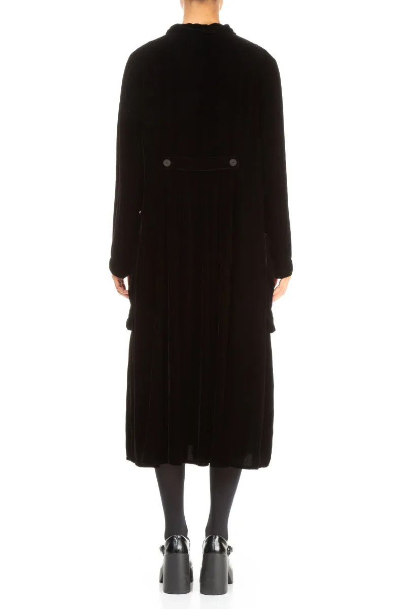 Stylish Long Black Silk Velvet Jacket