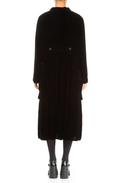 Stylish Long Black Silk Velvet Jacket