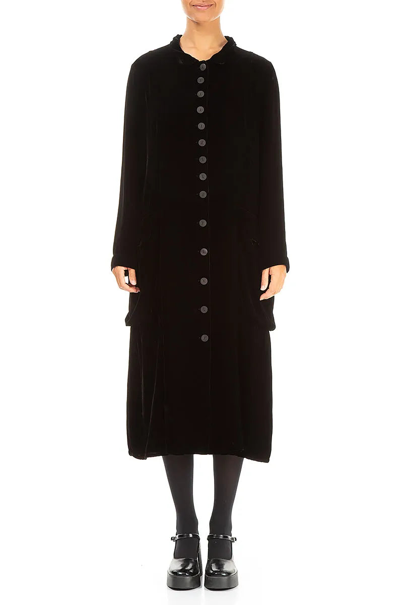 Stylish Long Black Silk Velvet Jacket