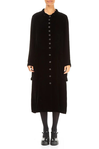 Stylish Long Black Silk Velvet Jacket