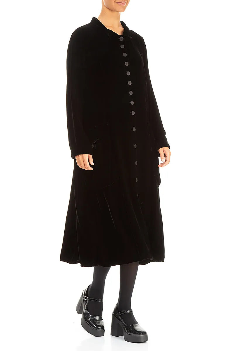 Stylish Long Black Silk Velvet Jacket