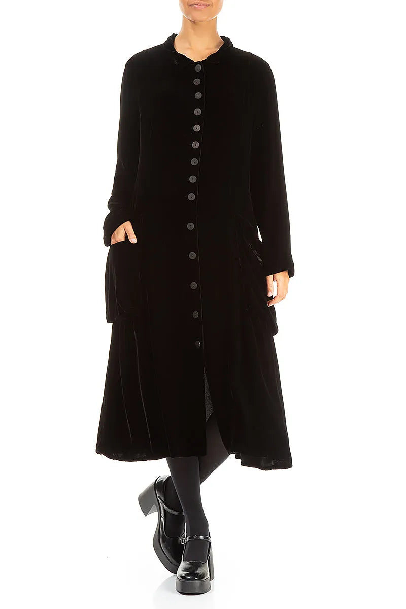 Stylish Long Black Silk Velvet Jacket