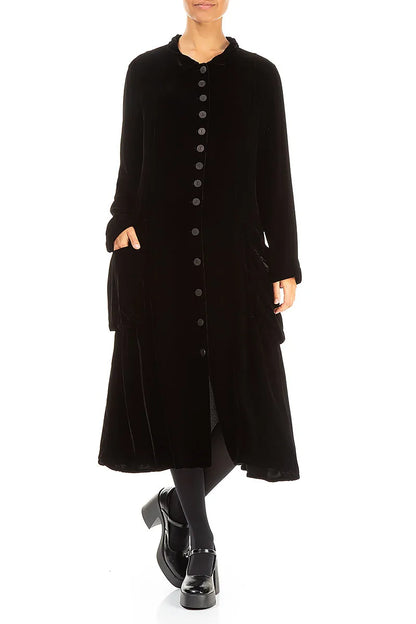 Stylish Long Black Silk Velvet Jacket