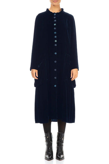 Veste longue élégante en velours de soie bleu royal