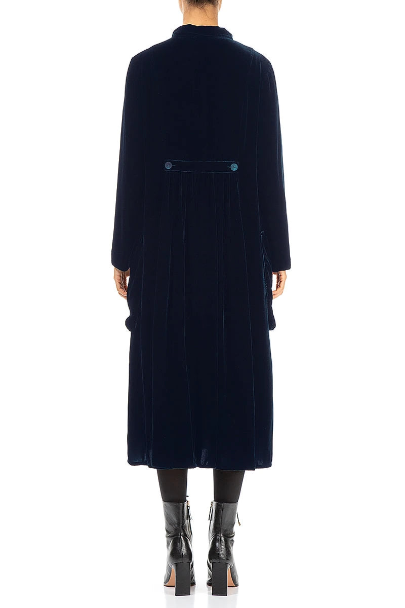 Veste longue élégante en velours de soie bleu royal