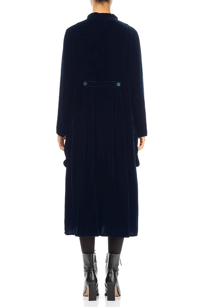 Veste longue élégante en velours de soie bleu royal