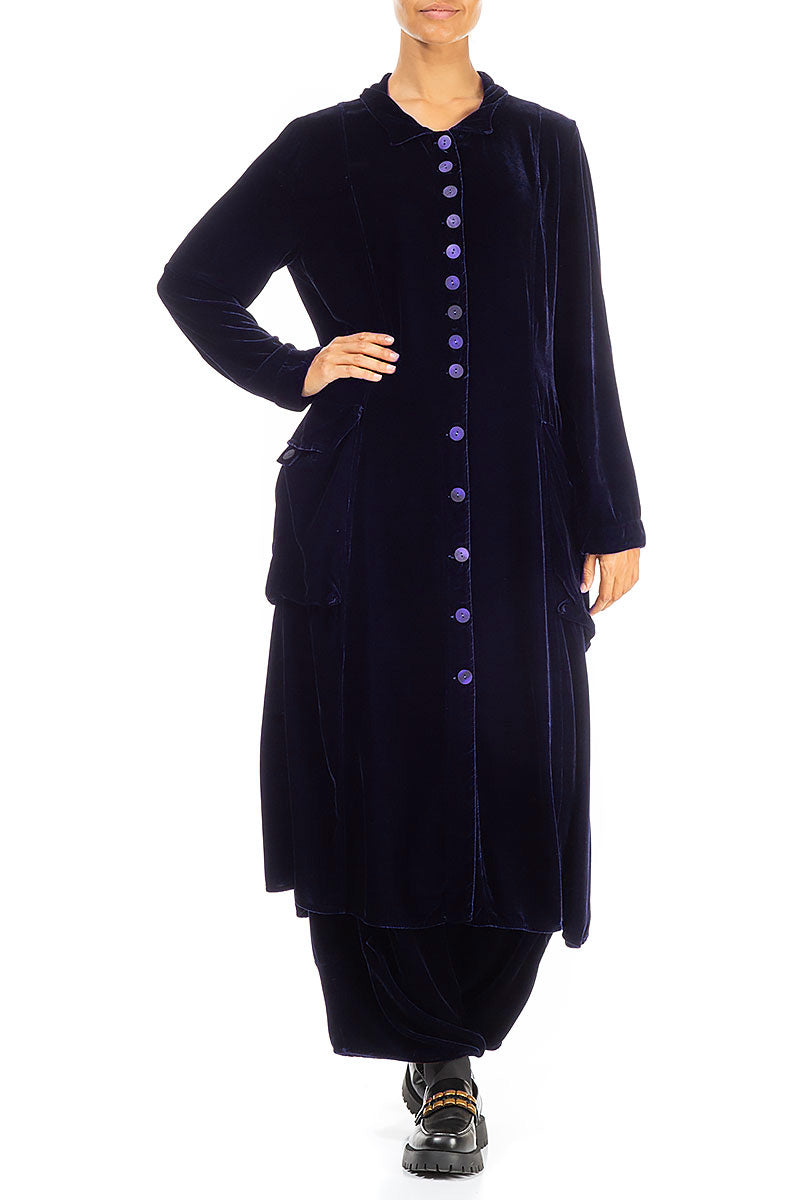 Veste longue élégante en velours de soie violet royal