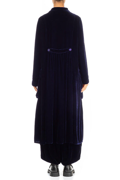 Veste longue élégante en velours de soie violet royal