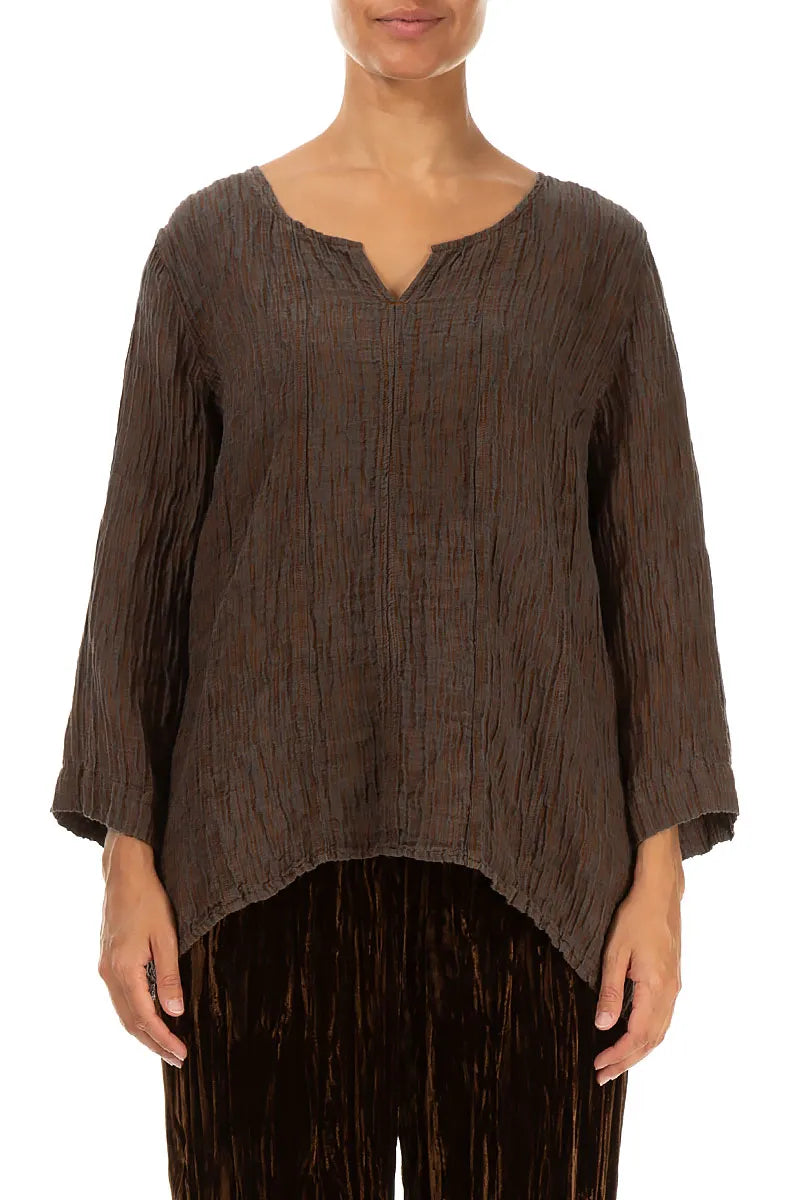 Chemisier en soie cuivrée vieillie froissée à col en cœur