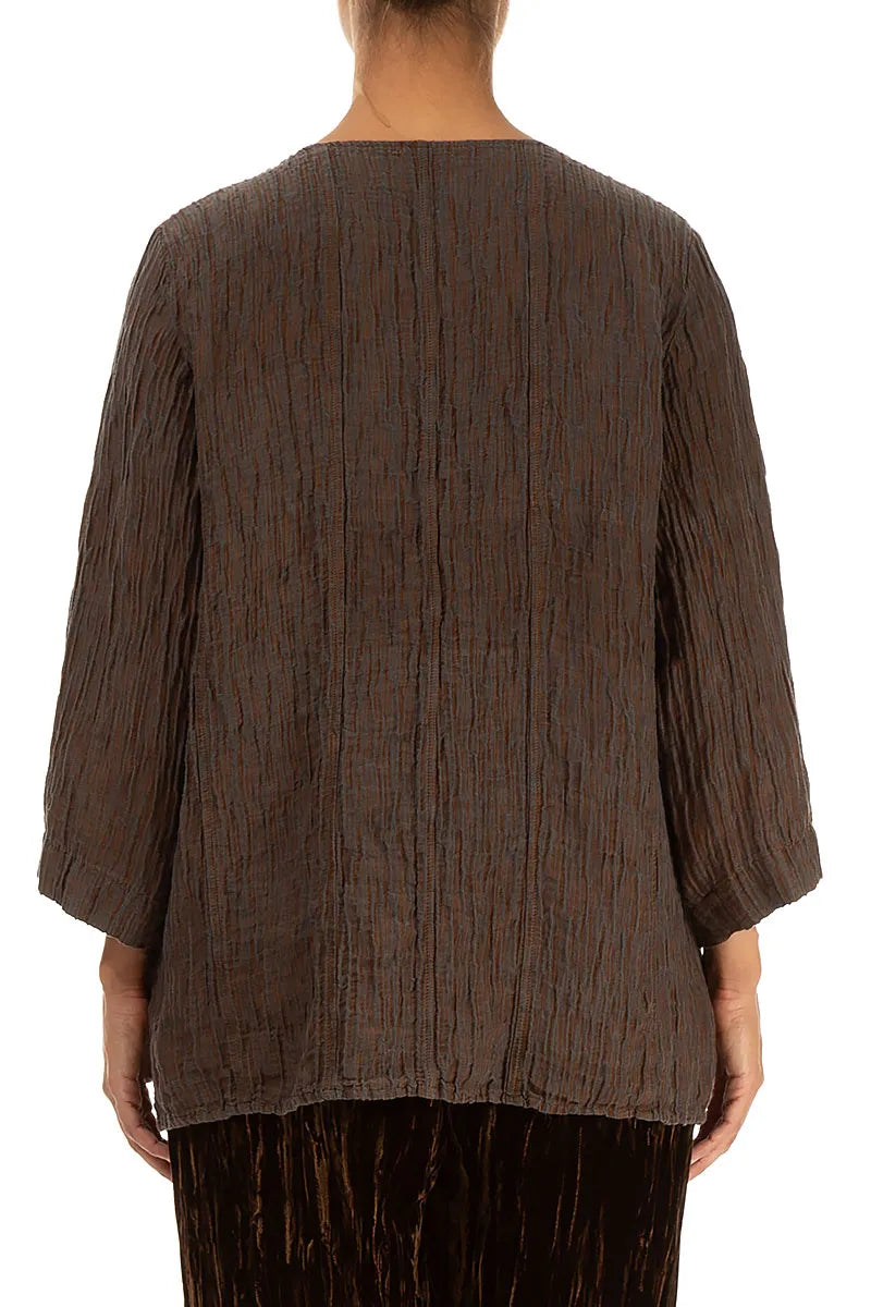 Chemisier en soie cuivrée vieillie froissée à col en cœur