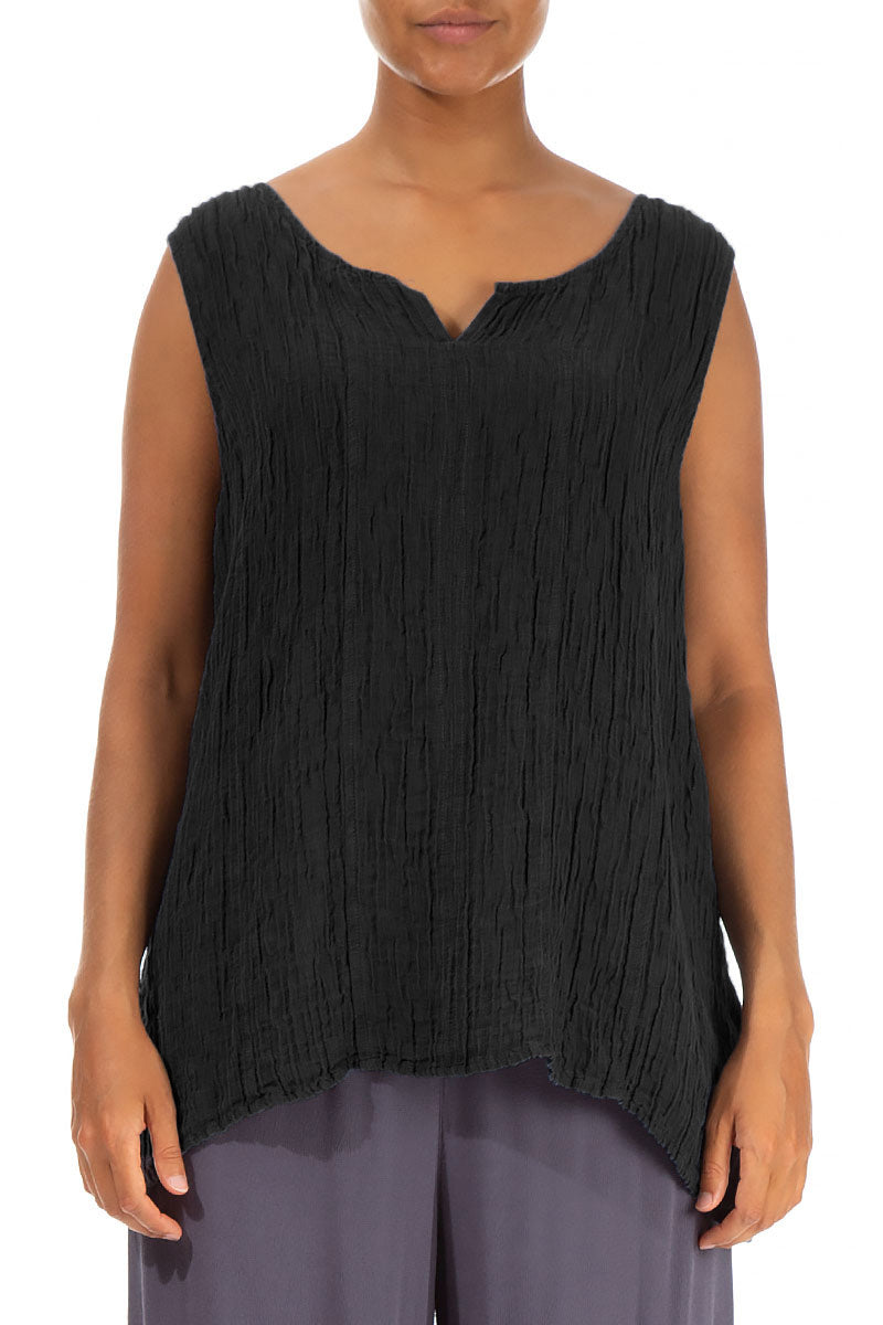 Sweetheart Neck Crinkled Black Silk Top 1