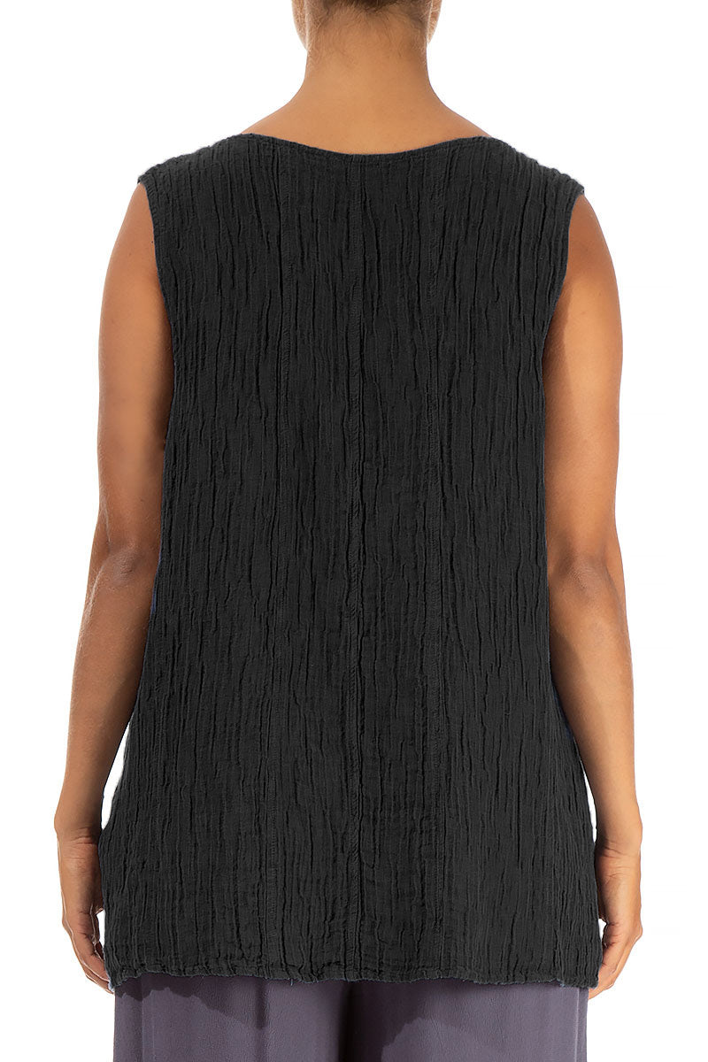 Sweetheart Neck Crinkled Black Silk Top 2