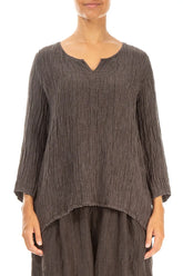 Sweetheart Neck Crinkled Forest Brown Silk Blouse 1