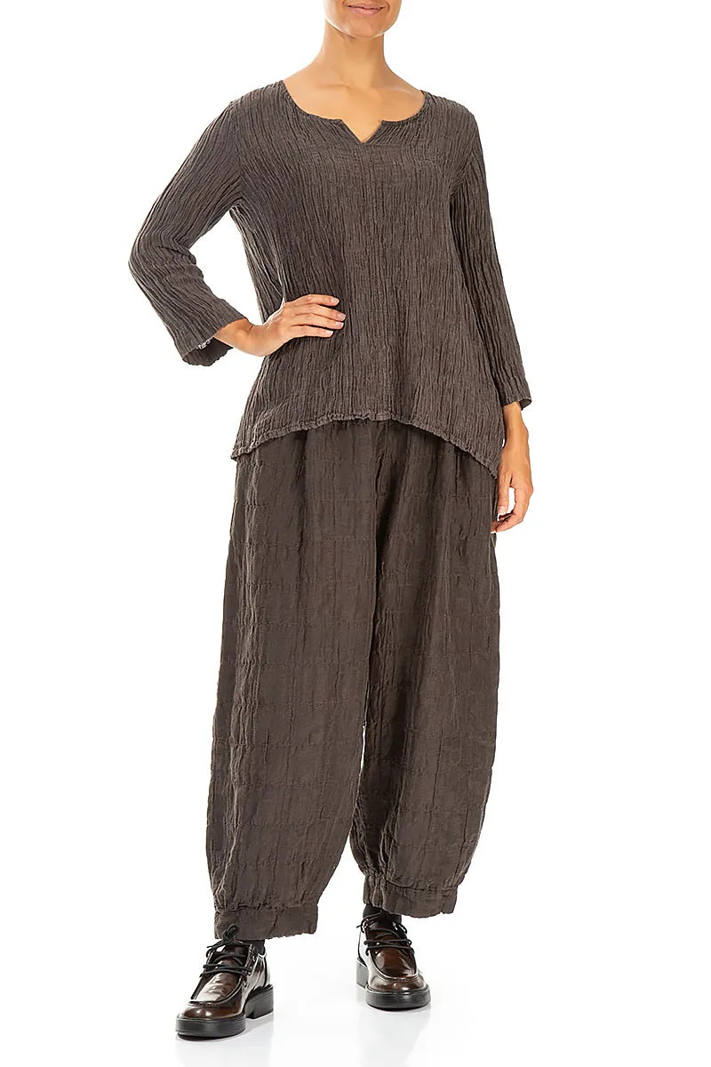 Sweetheart Neck Crinkled Forest Brown Silk Blouse 4