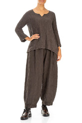 Sweetheart Neck Crinkled Forest Brown Silk Blouse 4