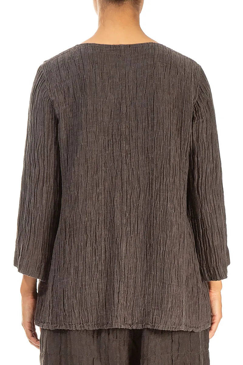 Sweetheart Neck Crinkled Forest Brown Silk Blouse 2