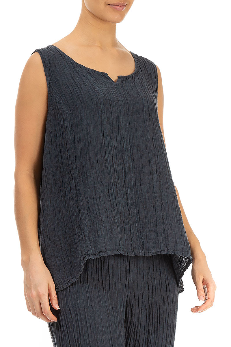 Sweetheart Neck Crinkled Graphite Silk Top 3