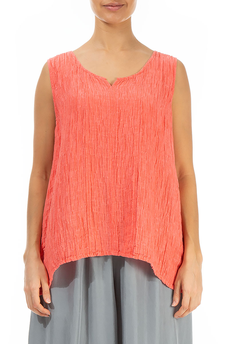 Sweetheart Neck Crinkled Living Coral Silk Top 1