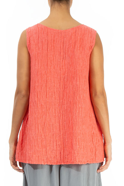 Sweetheart Neck Crinkled Living Coral Silk Top 2