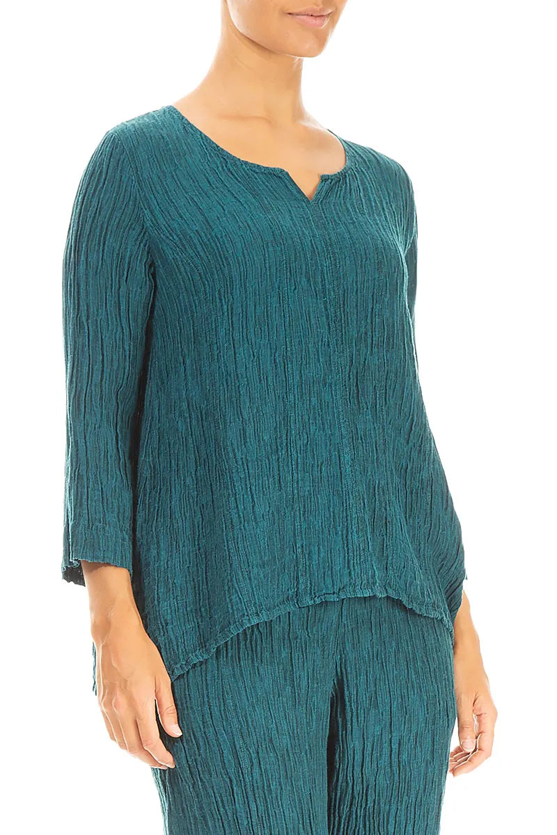 Bluse aus geknitterter Pfauenseide mit Herzausschnitt