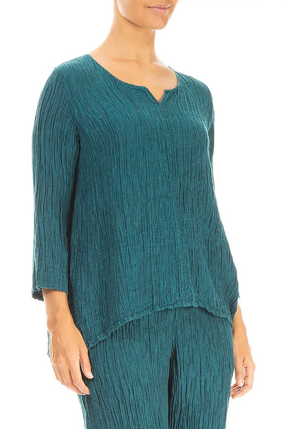 Bluse aus geknitterter Pfauenseide mit Herzausschnitt