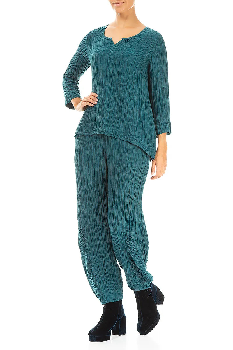 Bluse aus geknitterter Pfauenseide mit Herzausschnitt