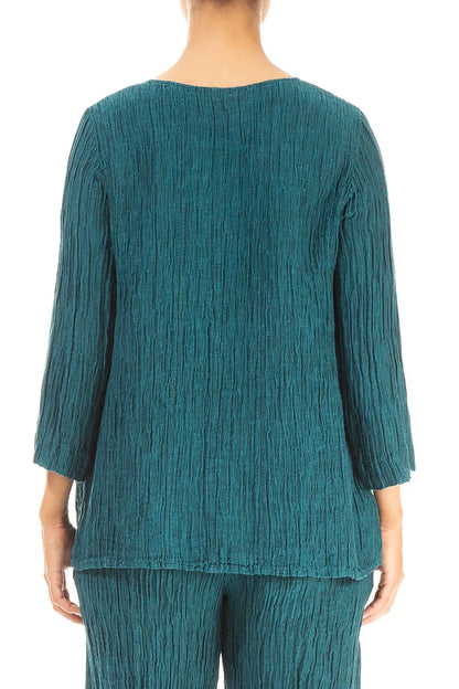 Bluse aus geknitterter Pfauenseide mit Herzausschnitt