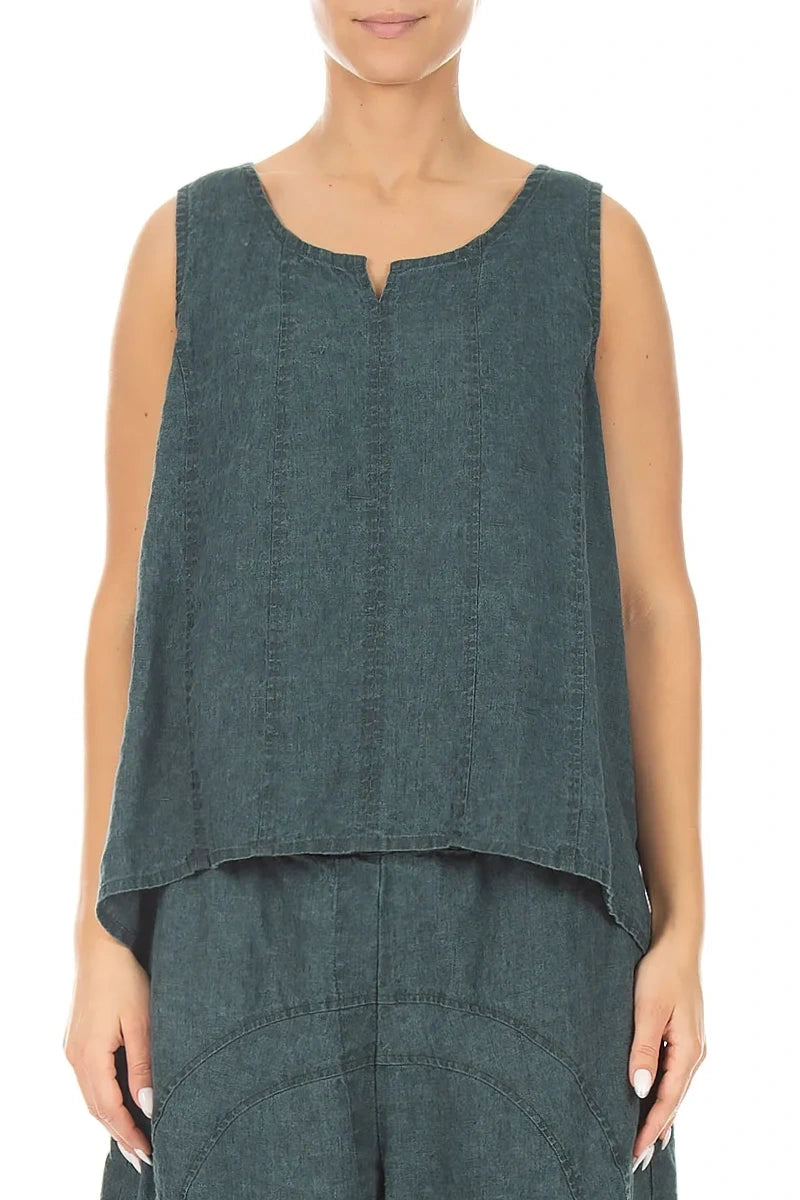 Sweetheart Neck Teal Linen Top