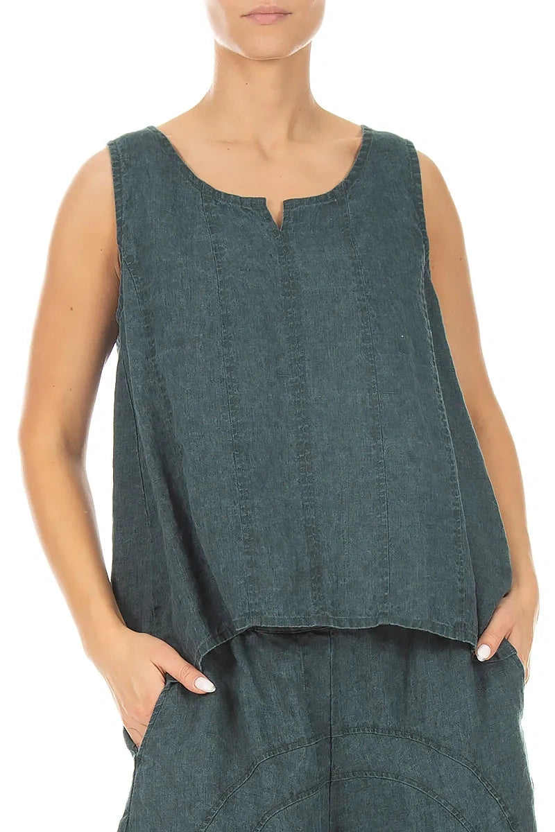 Sweetheart Neck Teal Linen Top