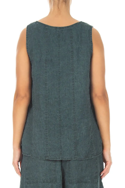 Sweetheart Neck Teal Linen Top