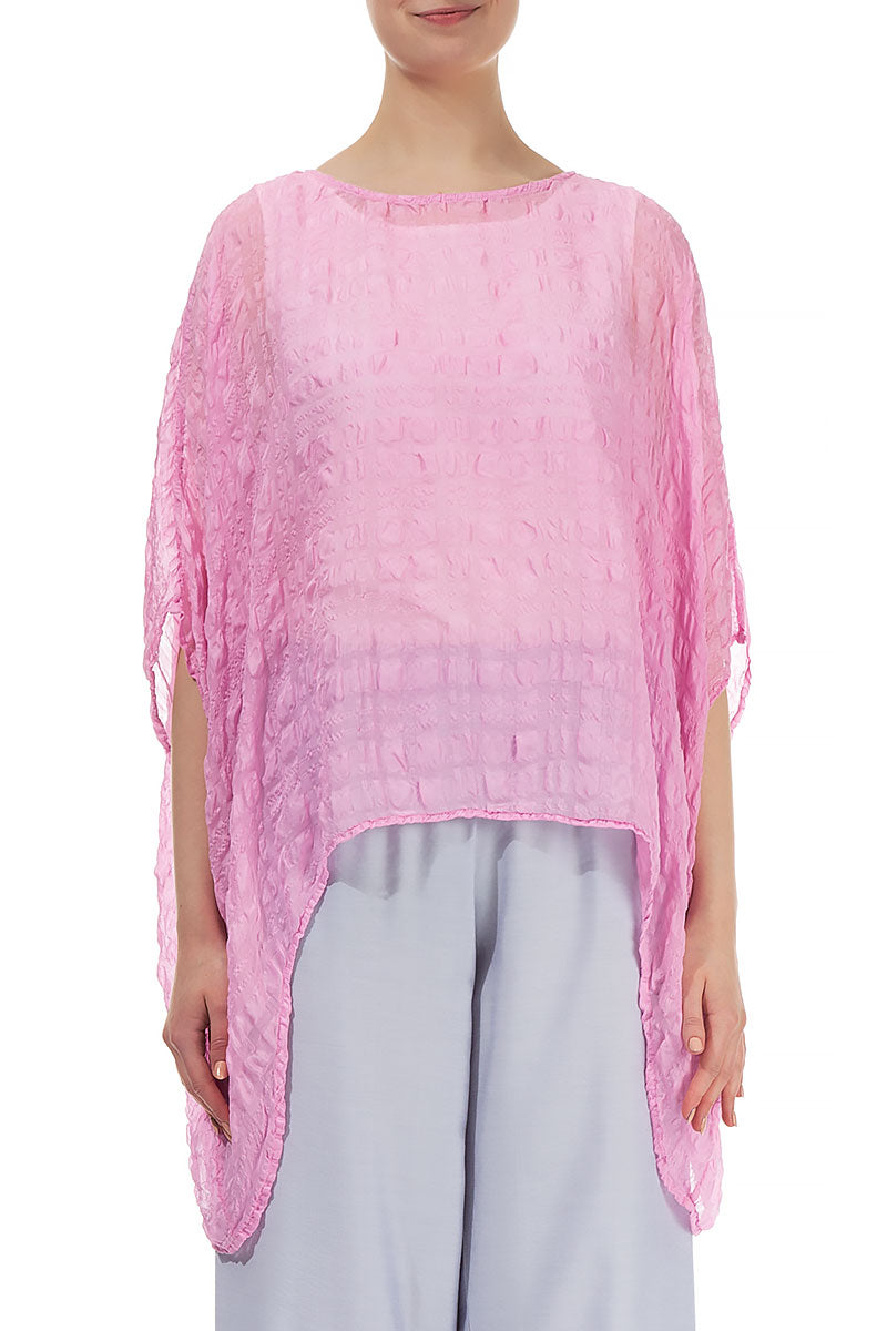 Taffy Pink Textured Kaftan Silk Blouse 1