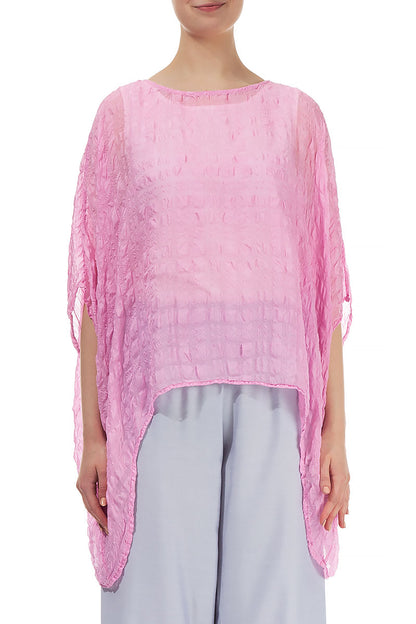 Taffy Pink Textured Kaftan Silk Blouse 1