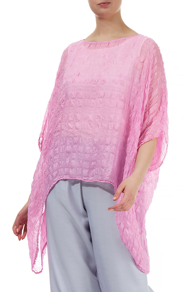 Taffy Pink Textured Kaftan Silk Blouse 3