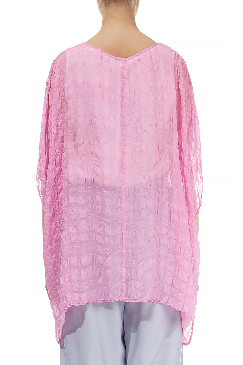 Taffy Pink Textured Kaftan Silk Blouse 2