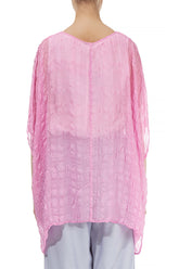Taffy Pink Textured Kaftan Silk Blouse 2
