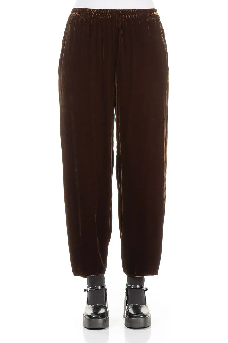 Taper Aged Copper Silk Velvet Trousers 1