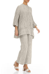 Taper Beige Crinkled Silk Linen Trousers 4