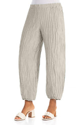 Taper Beige Crinkled Silk Linen Trousers 3