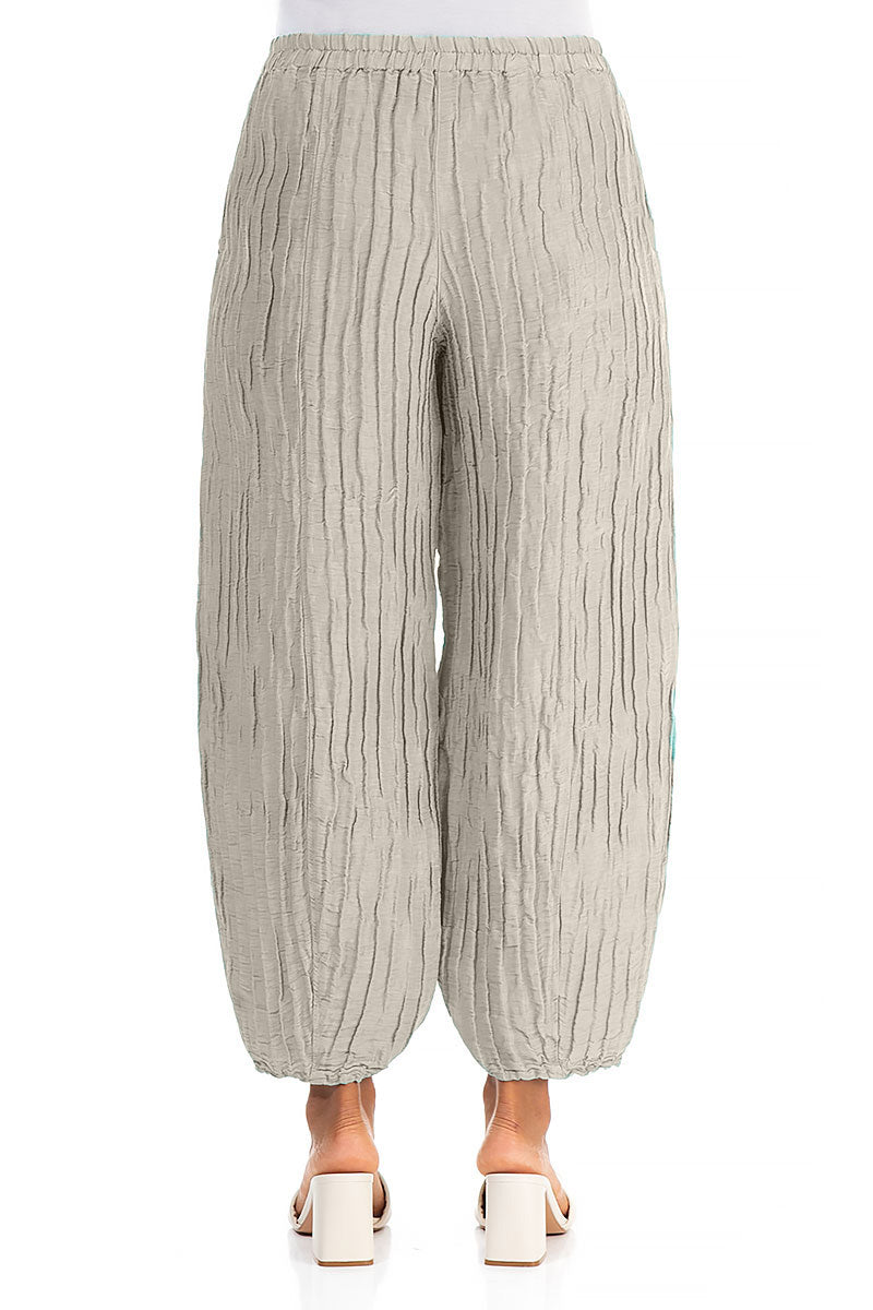 Taper Beige Crinkled Silk Linen Trousers 2