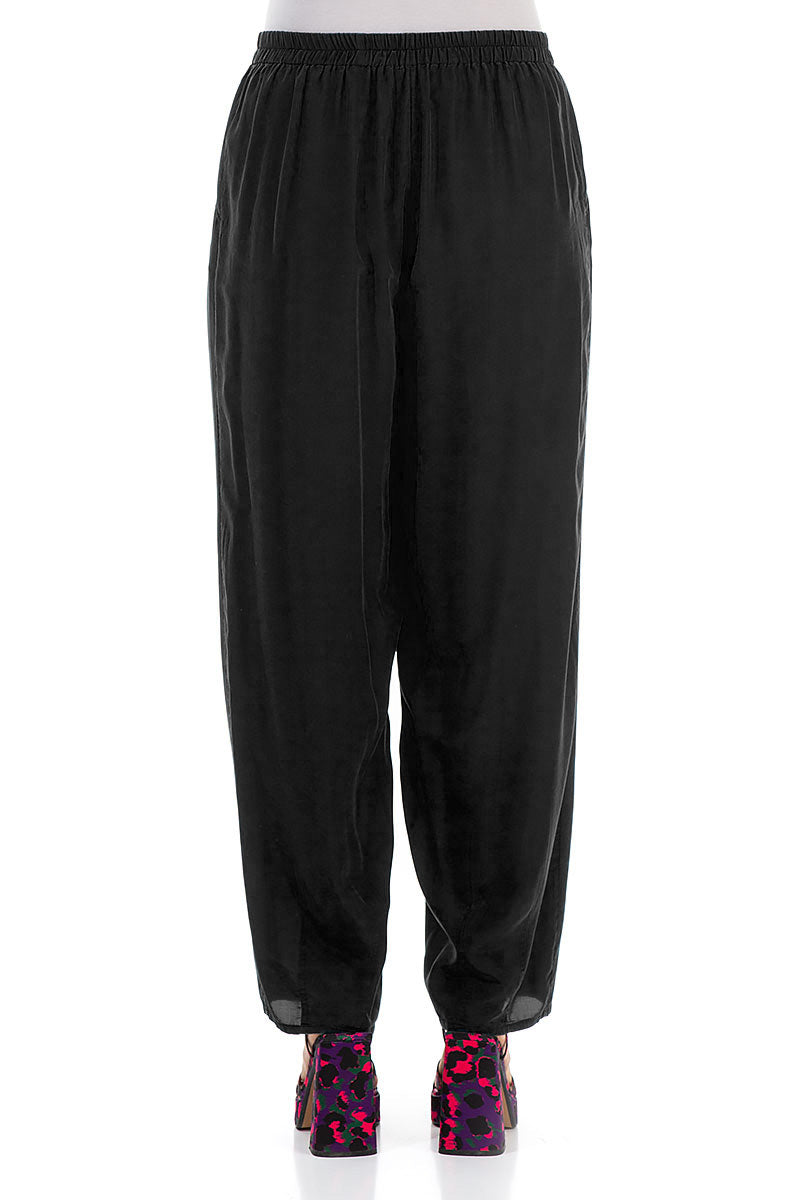 Taper Black Silk Bamboo Trousers 2