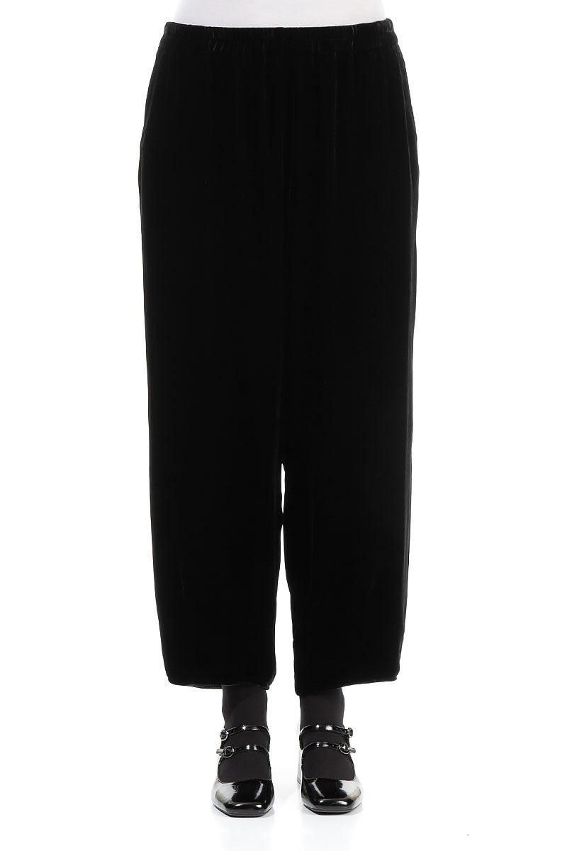 Taper Black Silk Velvet Trousers 1
