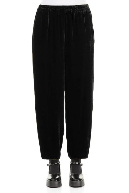 Pantalon fuselé en velours de soie noir