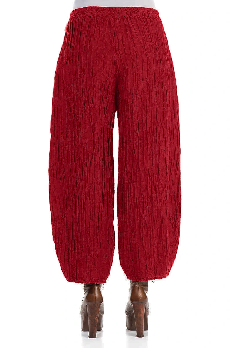 Taper Crinkled Cherry Red Silk Linen Trousers 2