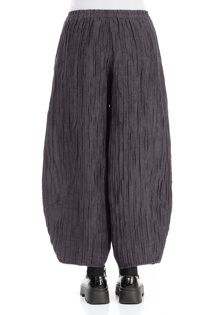 Taper Crinkled Graphite Blue Silk Linen Trousers 2